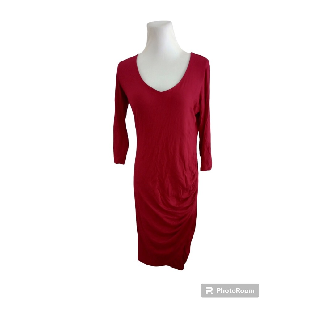 CTC Come Together Raspberry Red V Neck Ruched Bodycon 3/4 Sleeve Size XL